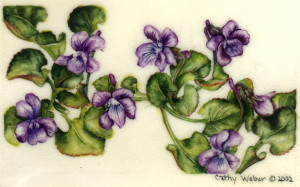 cathy weber - art - painting - woman -flower - watercolor - montana - painting - parchment - skin - botanical - study - flower - wild - violet