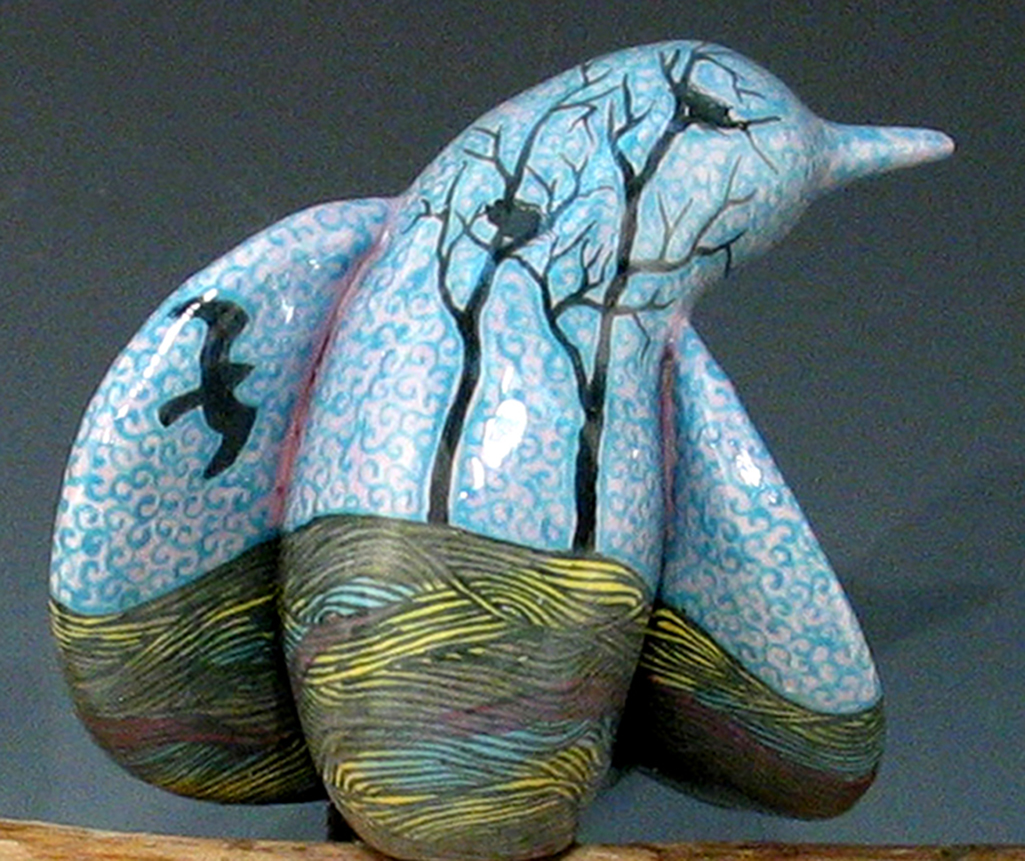 cathy weber - art - painting - woman - - montana -ceramic - porcelain - bird - narrative - clay- glazed- 