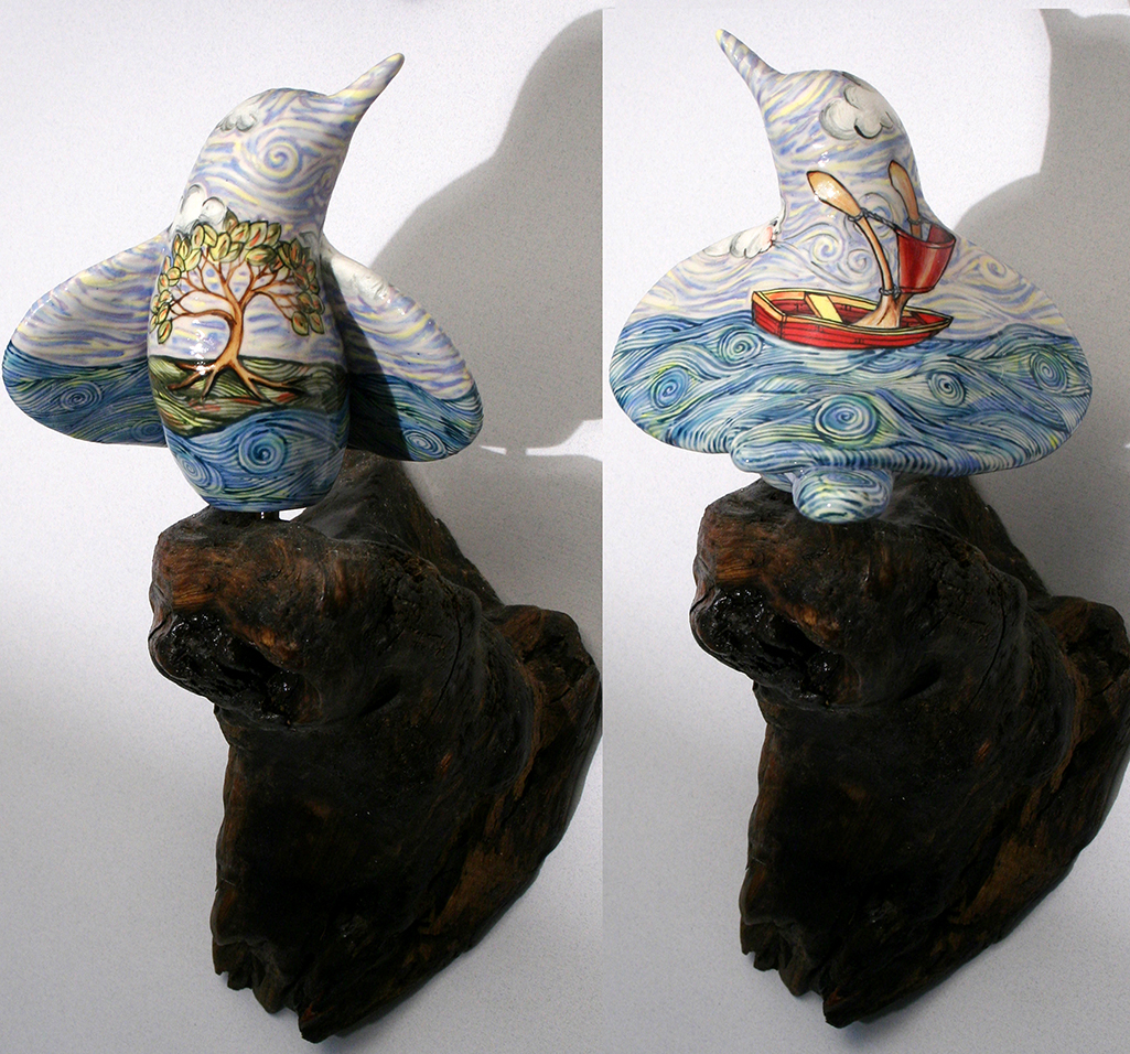 cathy weber - art - painting - woman - - montana -ceramic - porcelain - bird - narrative - clay- glazed-