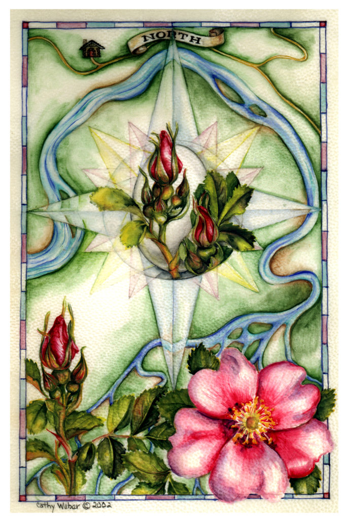 cathy - weber - artmaker - art - woman - oil - montana - painting - oil -poem - object - card - notecard - compass rose