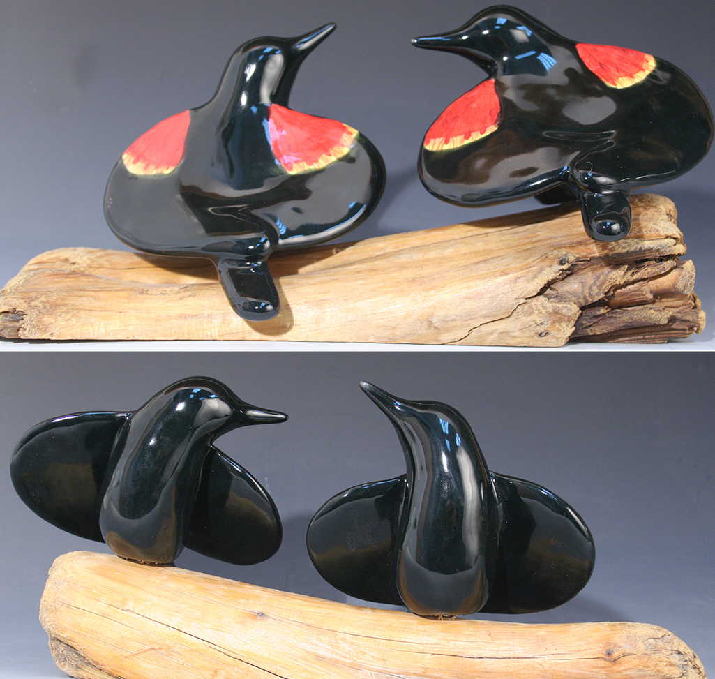 cathy weber - art - clay- woman - montana - ceramic - porcelain - bird - redwing - red winged - blackbird