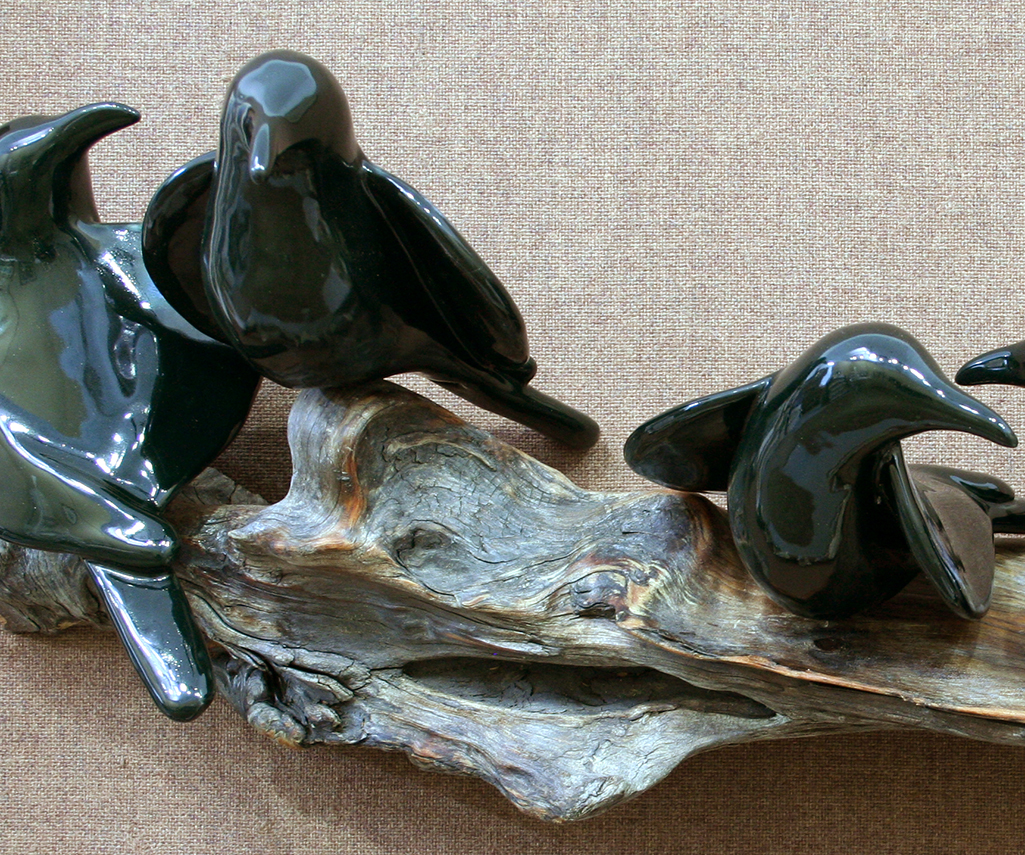 cathy weber - art - clay- woman - montana - ceramic - porcelain - bird - raven - crow - corvid - blackbird