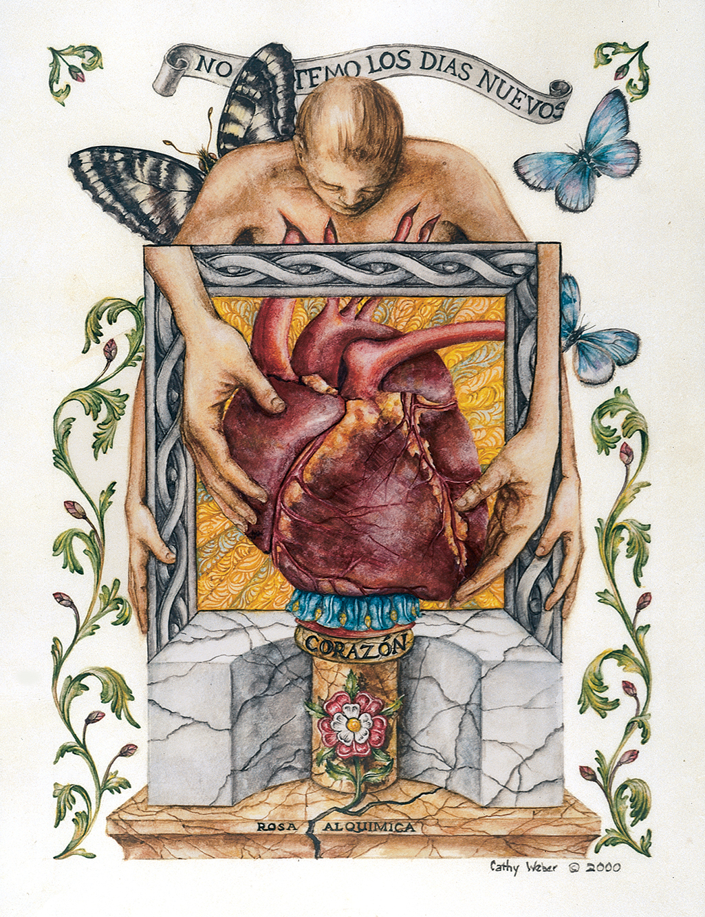 cathy weber - art - painting - woman - watercolor -illumination- montana - painting - parchment - skin - grief - heart - blood