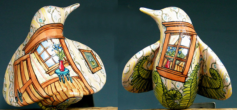 cathy weber - art - painting - woman - montana - ceramic - porcelain - bird - narrative - door - window - heart