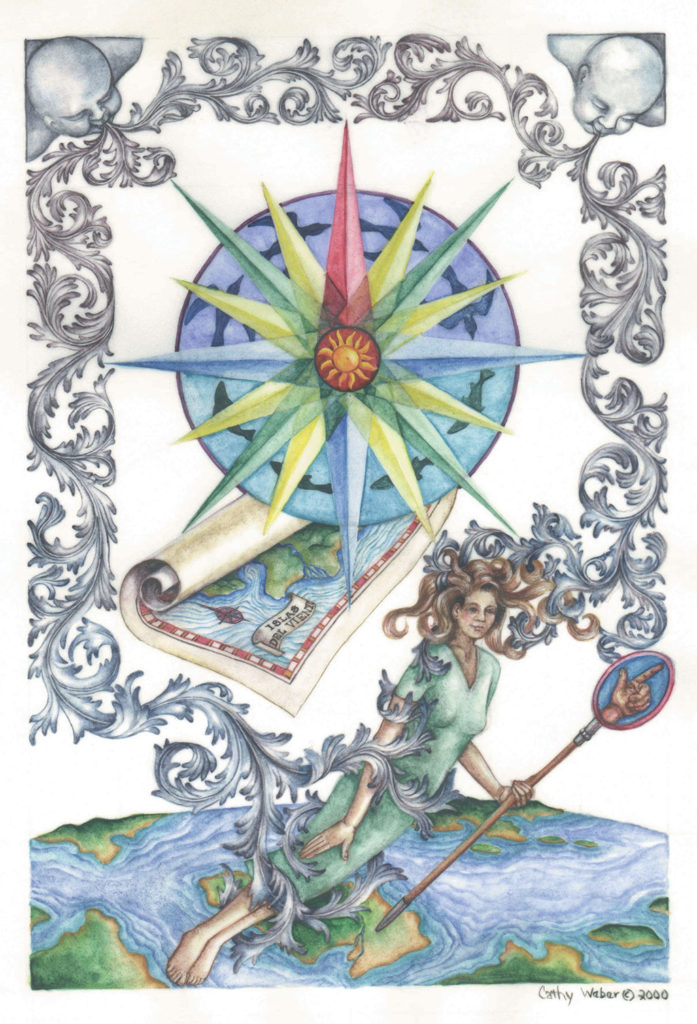 cathy weber - art - artmaker - watercolor - montana - illumination - book - artist - map - compass rose - parchment