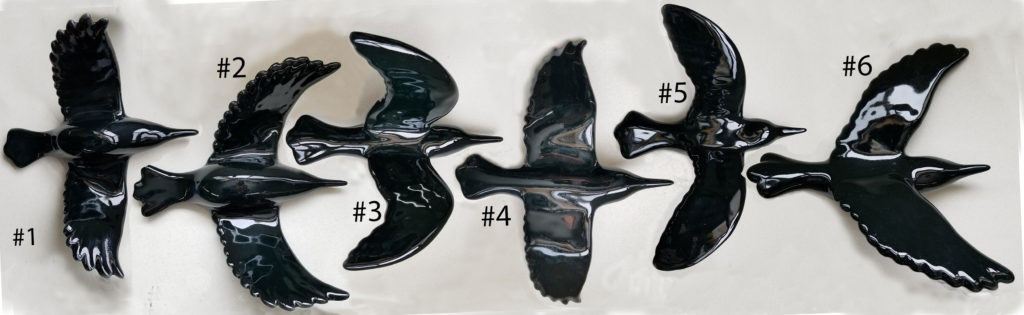 cathy weber - art - clay- woman - montana - ceramic - porelain - bird - wall - black - flying - flight